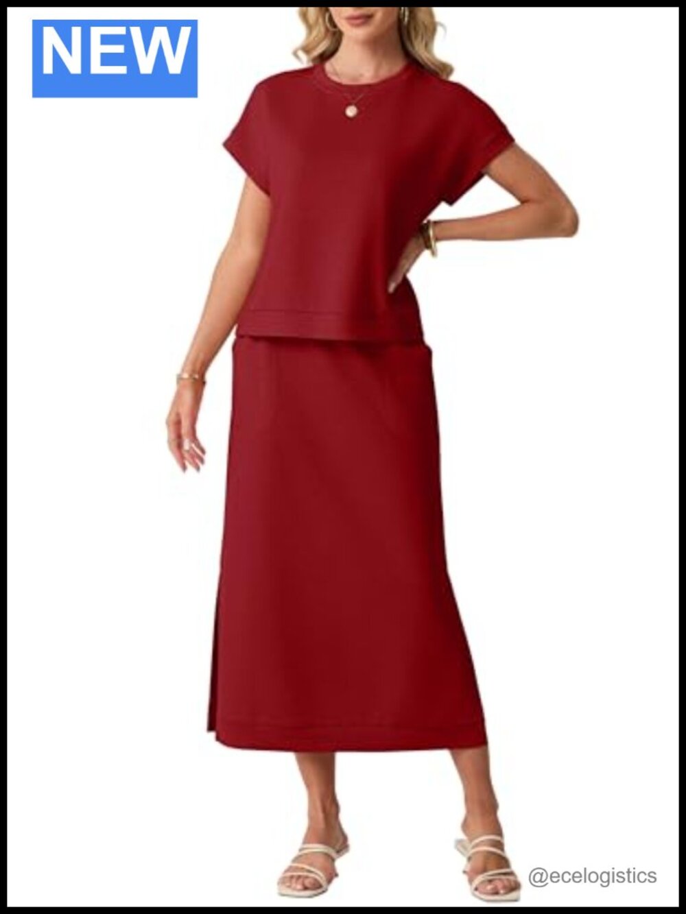 Two Piece Skirt Set Wrinkle-Free Rayon Blend Maxi Skirt with Pockets